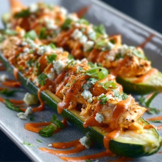 KETO BUFFALO CHICKEN ZUCCHINI BOATS RECIPE