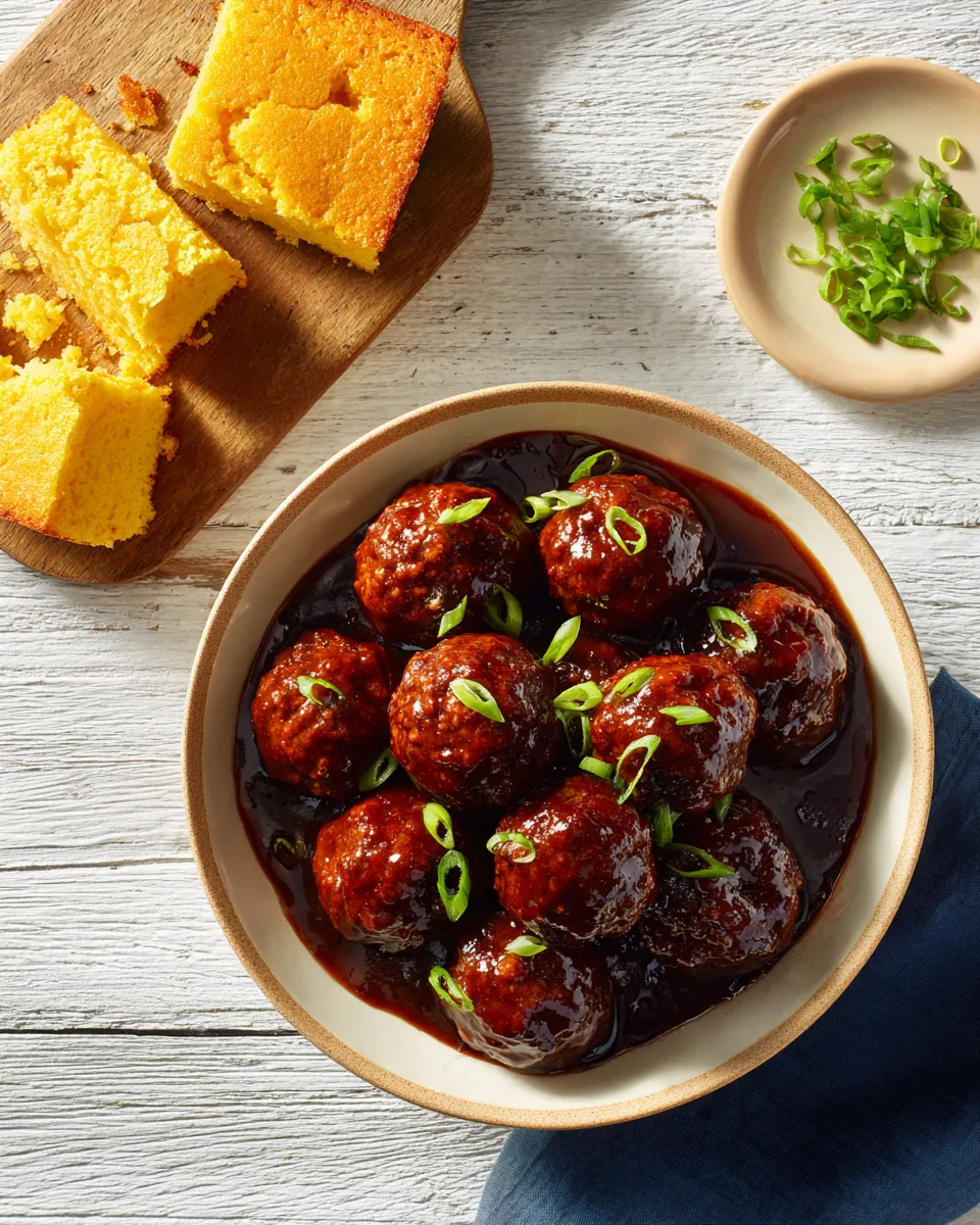 SLOW COOKER BBQ MEATBALLS THREE INGREDIENT PARTY APPETIZER