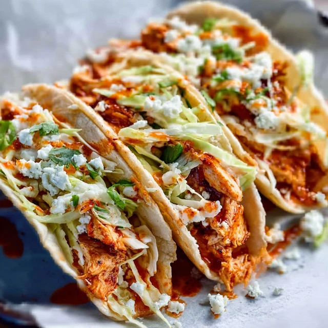 SPICY BUFFALO CHICKEN TACOS WITH CELERY SLAW