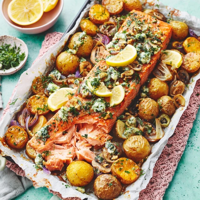 Sheet Pan Baked Salmon with Potatoes Recipe