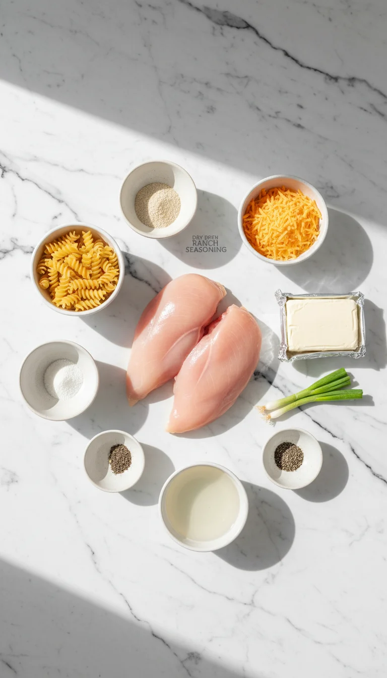 Slow Cooker Chicken Bacon Ranch Pasta Ingredients