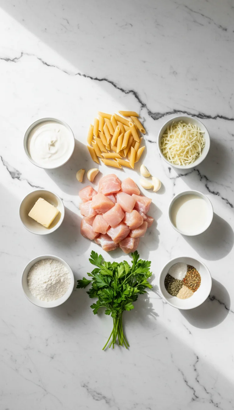Creamy Chicken Alfredo Pasta Bake Ingredients