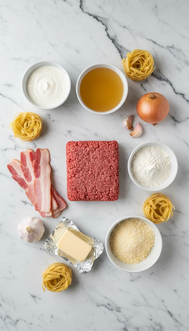 Cheesy Bacon Cheeseburger Alfredo Ingredients