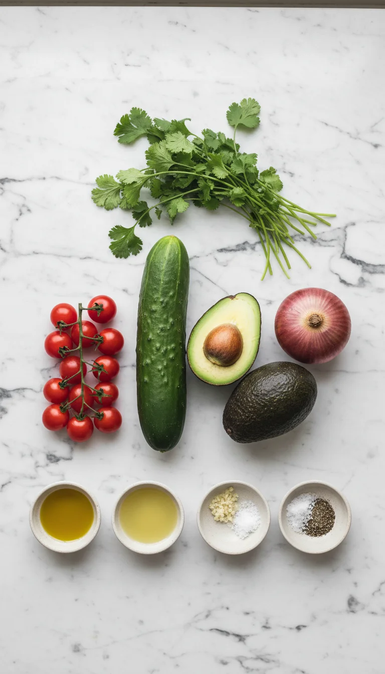 Fresh Avocado Tomato Cucumber Salad Ingredients
