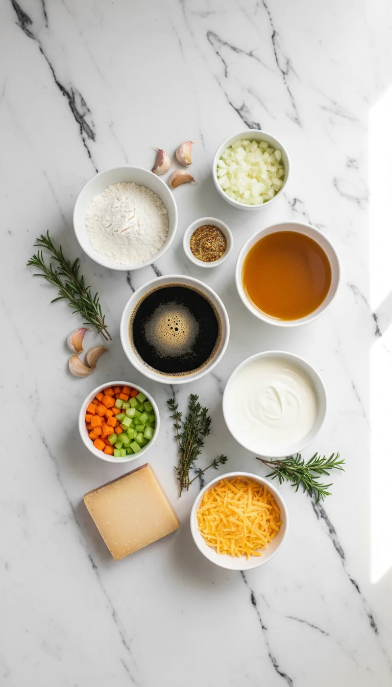 Rich Irish Beer Cheese Soup - Pub Style Bowl Ingredients