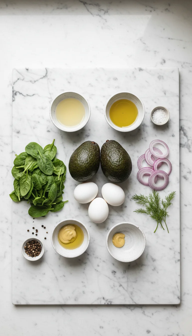 Avocado Egg Spinach Salad Ingredients