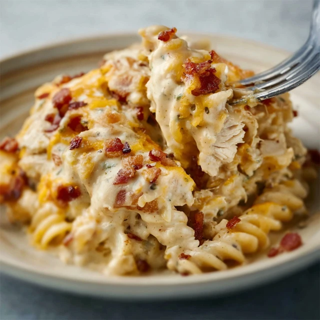DREAMY CHEESY CHICKEN BACON RANCH CASSEROLE