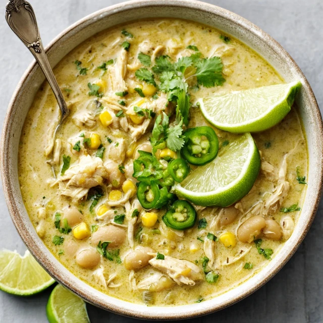 EASY CREAMY SLOW COOKER WHITE CHICKEN CHILI