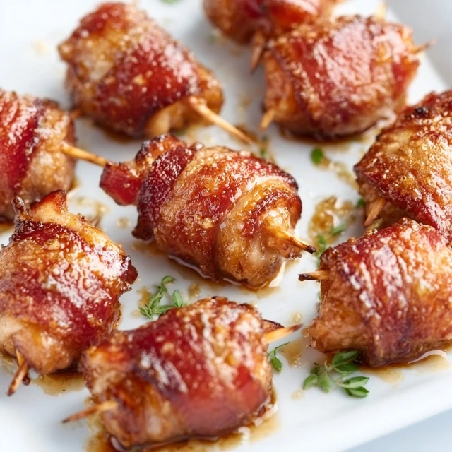 GLAZED BROWN SUGAR BACON WRAPPED CHICKEN BITES