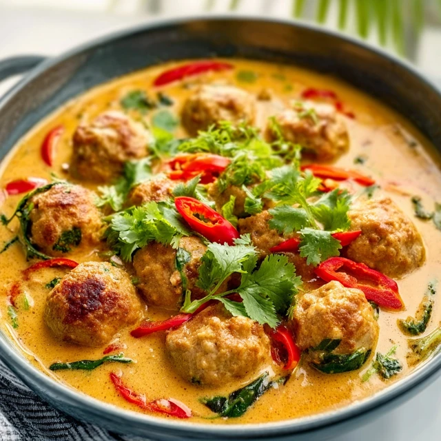 SIMMERING THAI CHICKEN MEATBALLS IN COCONUT CURRY