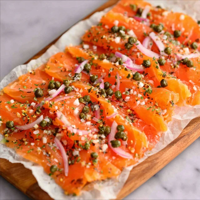 SMOKED SALMON CARPACCIO WITH A CRUNCH
