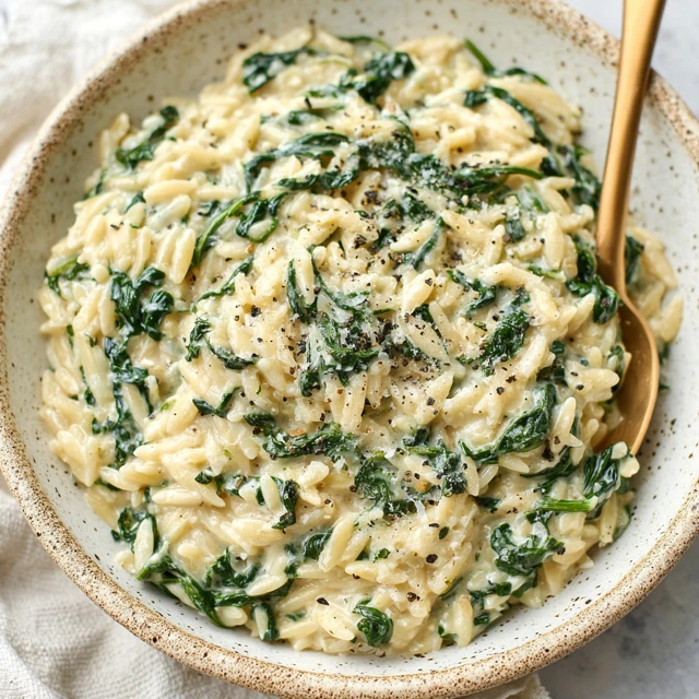 Creamy Garlic Butter Orzo with Spinach Recipe