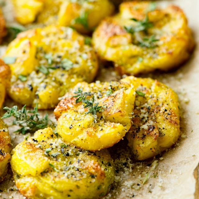 Crispy Garlic Parmesan Smashed Potatoes Recipe