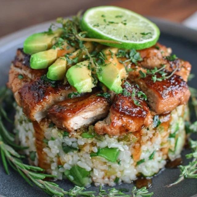 Honey Lime Chicken & Avocado Rice Stack Recipe
