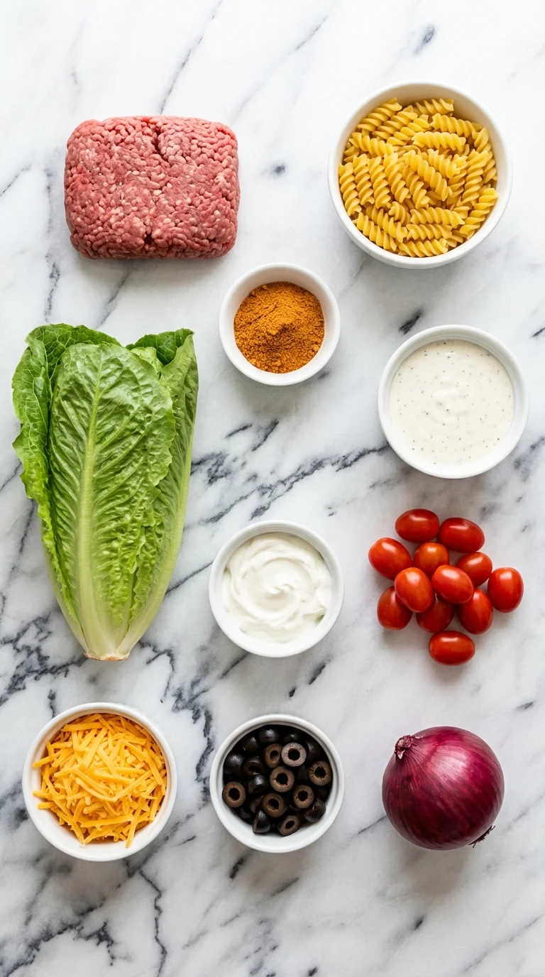Creamy Ranch Taco Pasta Salad Ingredients