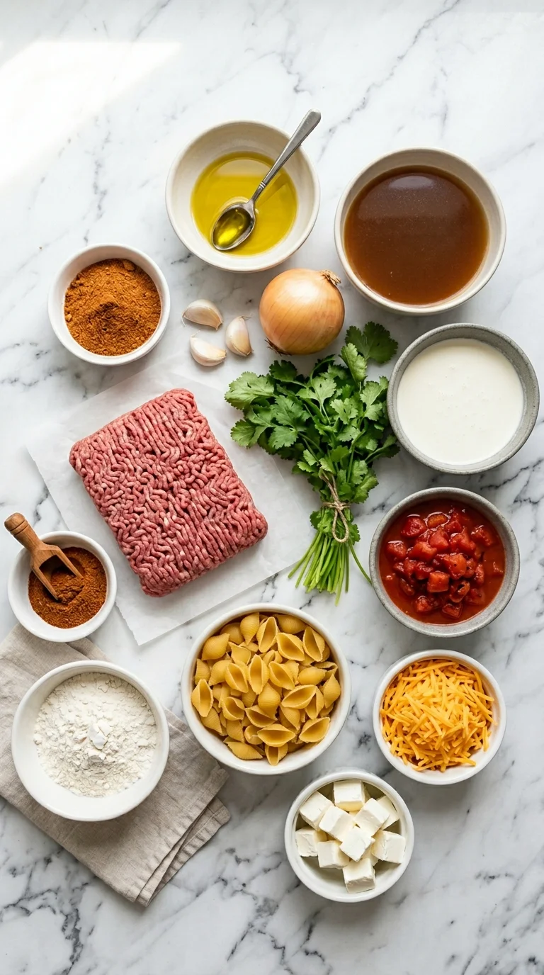 Creamy Cheesy Taco Pasta Ingredients