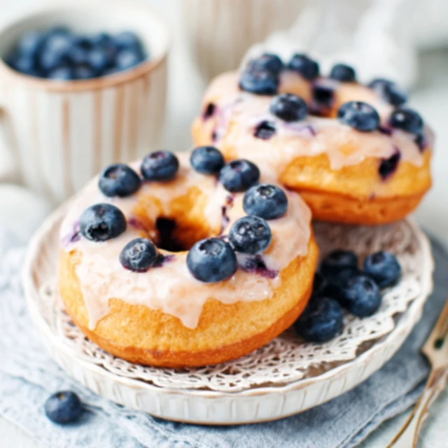 BAKERY STYLE GLAZED BLUEBERRY CAKE DONUTS