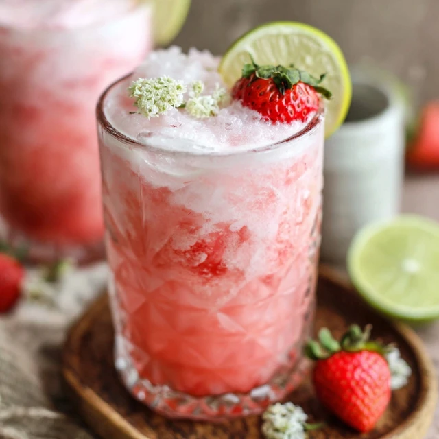 BLISSFUL ICED COCONUT STRAWBERRY REFRESHER DRINK