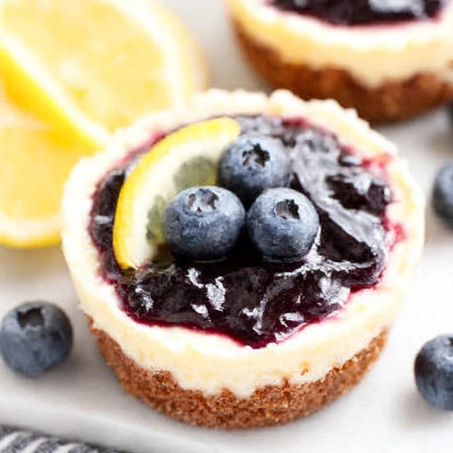 BURSTING MINI LEMON BLUEBERRY CHEESECAKES