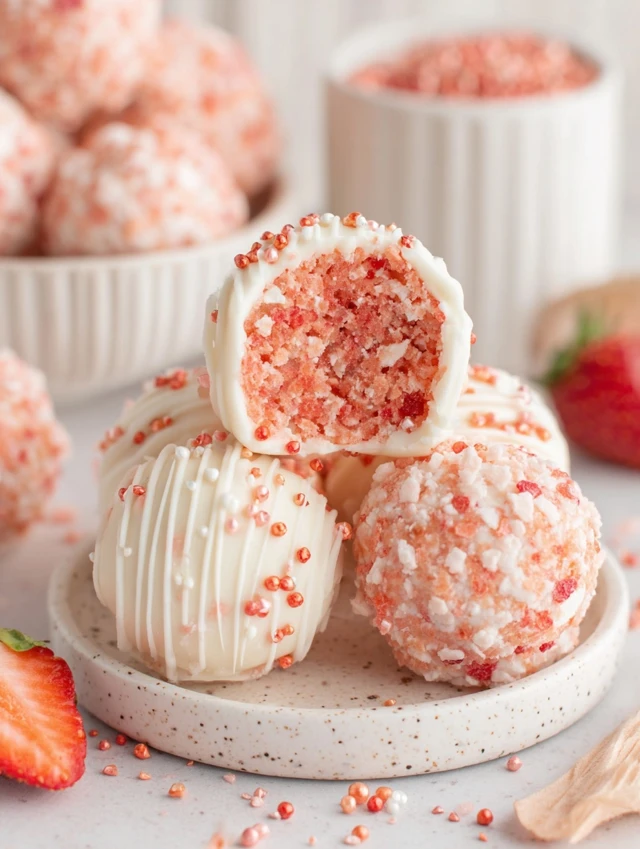 STRAWBERRY CRUNCH BITES OF CHEESECAKE HEAVEN